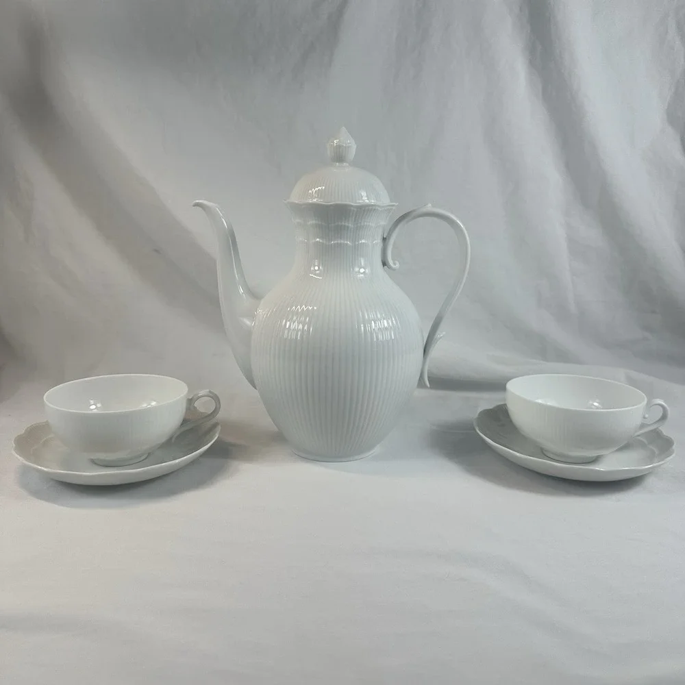 AK Kaiser Romantica White‎ Coffee Pot Tea Set W Germany Scalloped EXC MCM Vtg